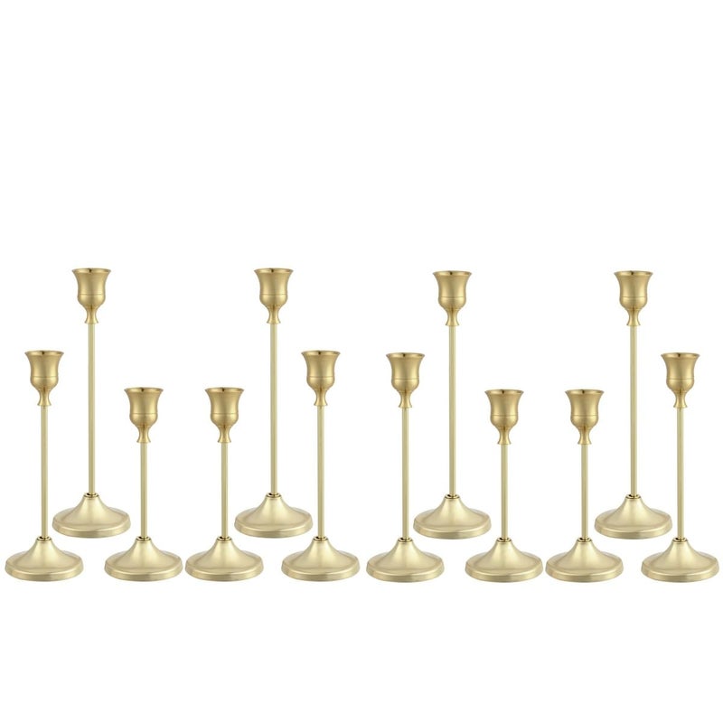 Tunyet Candlestick Holders 4 Sets(12 Pcs), Gold Candle Holders with Anti-Slip Pad, Metal Taper Candle Holder, Candle Holder for Wedding Fireplace Mantel Housewarming Gift - Image 1