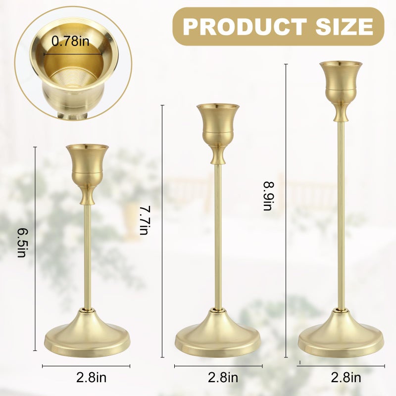 Tunyet Candlestick Holders 4 Sets(12 Pcs), Gold Candle Holders with Anti-Slip Pad, Metal Taper Candle Holder, Candle Holder for Wedding Fireplace Mantel Housewarming Gift - Image 2