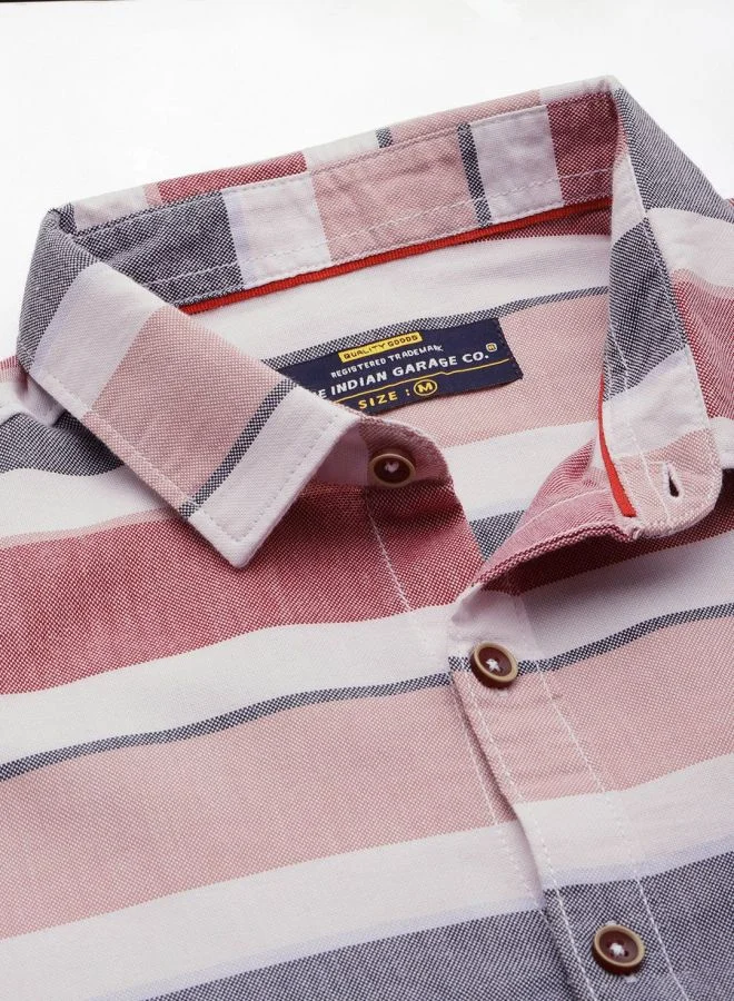 The Indian Garage Co Men Slim Fit Striped Full Sleeves Cutaway Collar Casual Shirt