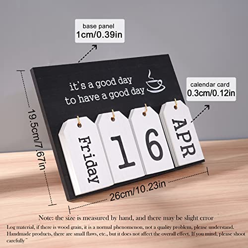 Notakia Perpetual Flip Calendar Wooden Desk Calendar - Vintage Date Blocks for Desk, with Month & Day Display, Wooden Block Calendar for Home Office Accessories (Flip Black) - Image 2