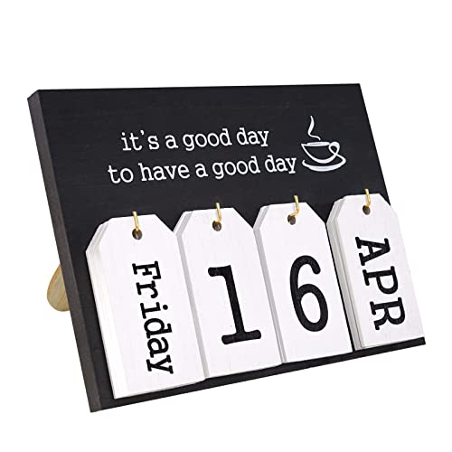 Notakia Perpetual Flip Calendar Wooden Desk Calendar - Vintage Date Blocks for Desk, with Month & Day Display, Wooden Block Calendar for Home Office Accessories (Flip Black) - Image 1