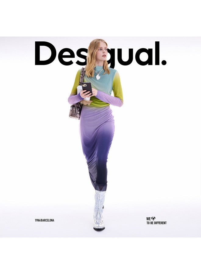 DESIGUAL 25 Fall/winter New Collection Multi-color Printed Stretch High-neck Dress - Image 4