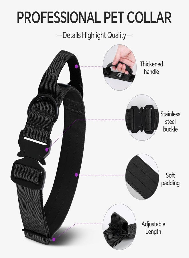 Glohoop Tactical Thick Dog Collar, Adjustable Training Nylon Dog Collar, Heavy Duty Metal Buckle & Control Handle for Small Medium Large Dogs (15-21, L, Black) - Image 2