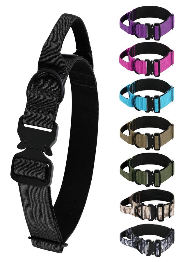 Glohoop Tactical Thick Dog Collar, Adjustable Training Nylon Dog Collar, Heavy Duty Metal Buckle & Control Handle for Small Medium Large Dogs (15-21, L, Black) - Image 1