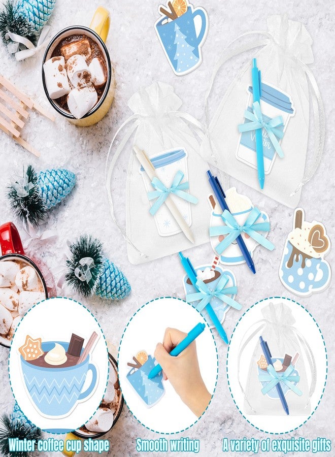 ANGOLIO Winter Coffee Cup Sticky Notes with Pens - 24 Sets Christmas Coffee Cup Self-Stick Notepads Holiday Latte Lover Writing Memo Notes School Office Home Classroom Gift for Kid Adult Party Favors - Image 3
