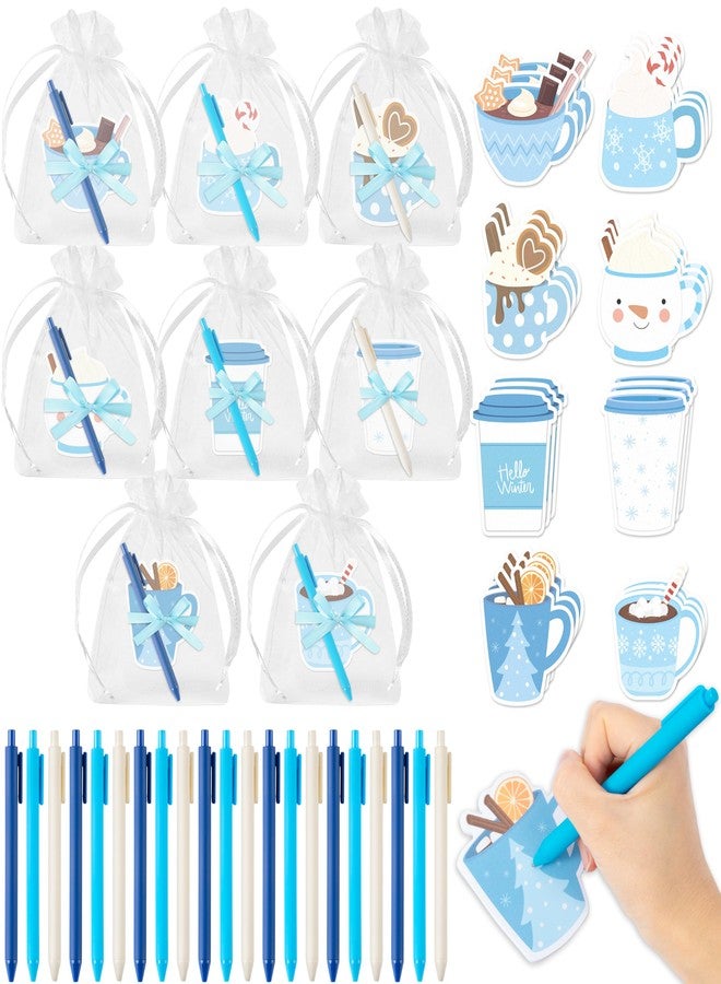 ANGOLIO Winter Coffee Cup Sticky Notes with Pens - 24 Sets Christmas Coffee Cup Self-Stick Notepads Holiday Latte Lover Writing Memo Notes School Office Home Classroom Gift for Kid Adult Party Favors - Image 1