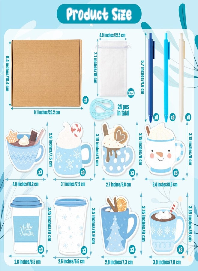ANGOLIO Winter Coffee Cup Sticky Notes with Pens - 24 Sets Christmas Coffee Cup Self-Stick Notepads Holiday Latte Lover Writing Memo Notes School Office Home Classroom Gift for Kid Adult Party Favors - Image 2