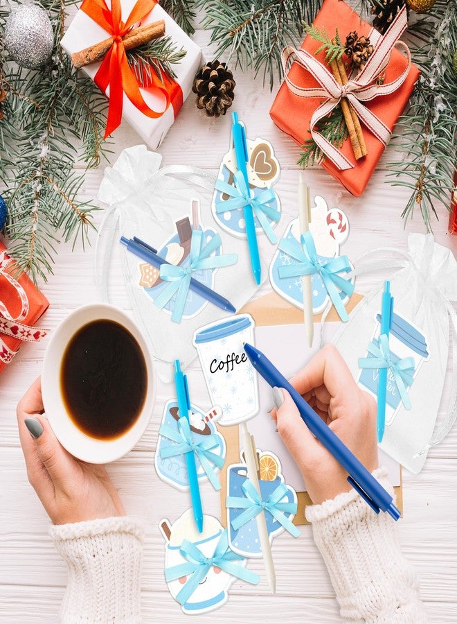 ANGOLIO Winter Coffee Cup Sticky Notes with Pens - 24 Sets Christmas Coffee Cup Self-Stick Notepads Holiday Latte Lover Writing Memo Notes School Office Home Classroom Gift for Kid Adult Party Favors - Image 4