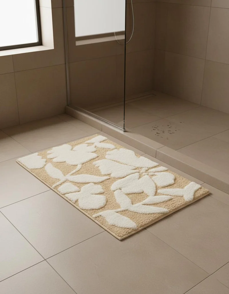 ردتاغ دعّاسة حمّام مزخرفة بنقشة زهور باللون البيج 50 × 80 سم
