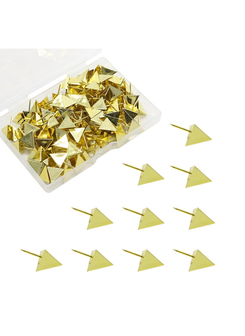 Excefore - 100Pcs Gold Pushpin Decorative Thumb Tack with Steel Point Triangle-Shaped Decorative DIY Tool for World Map Cork Board Fabric Marking Bulletin Board - Image 1