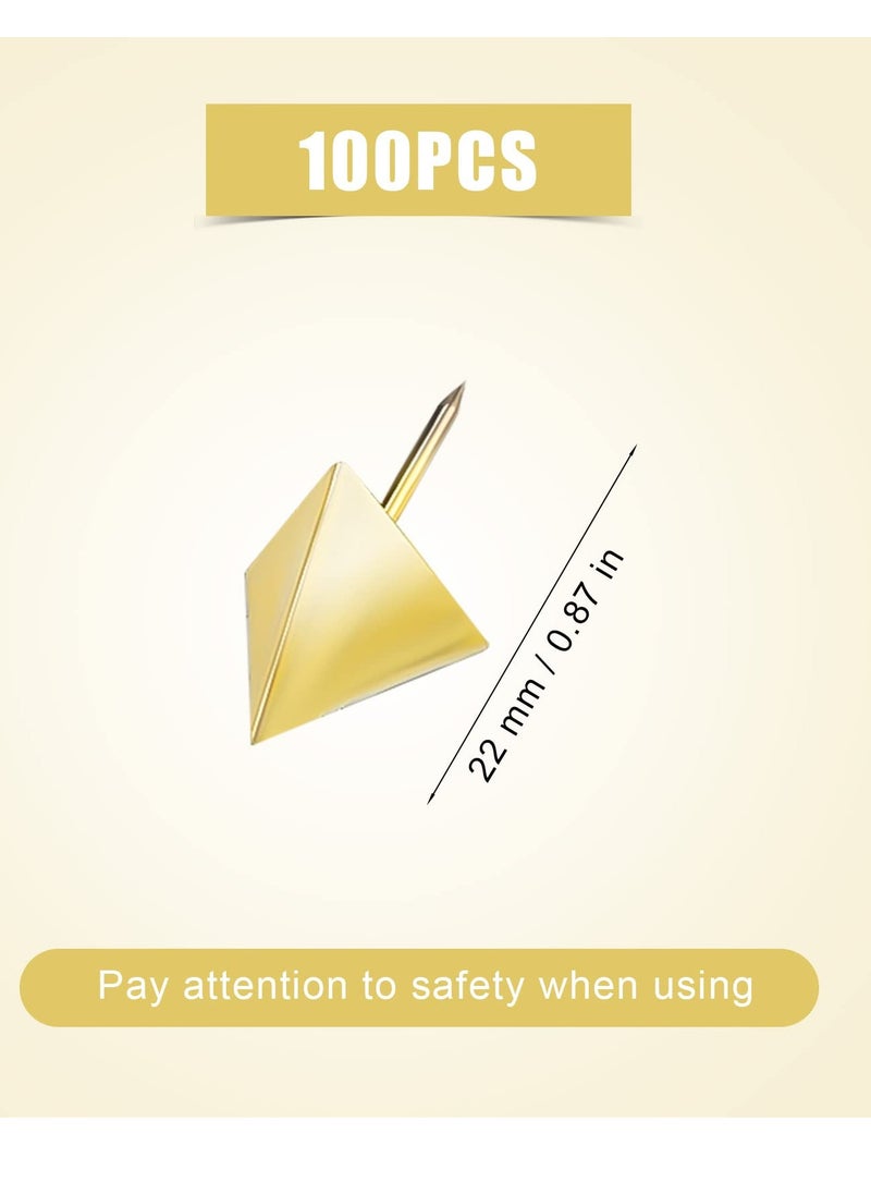 Excefore - 100Pcs Gold Pushpin Decorative Thumb Tack with Steel Point Triangle-Shaped Decorative DIY Tool for World Map Cork Board Fabric Marking Bulletin Board - Image 1