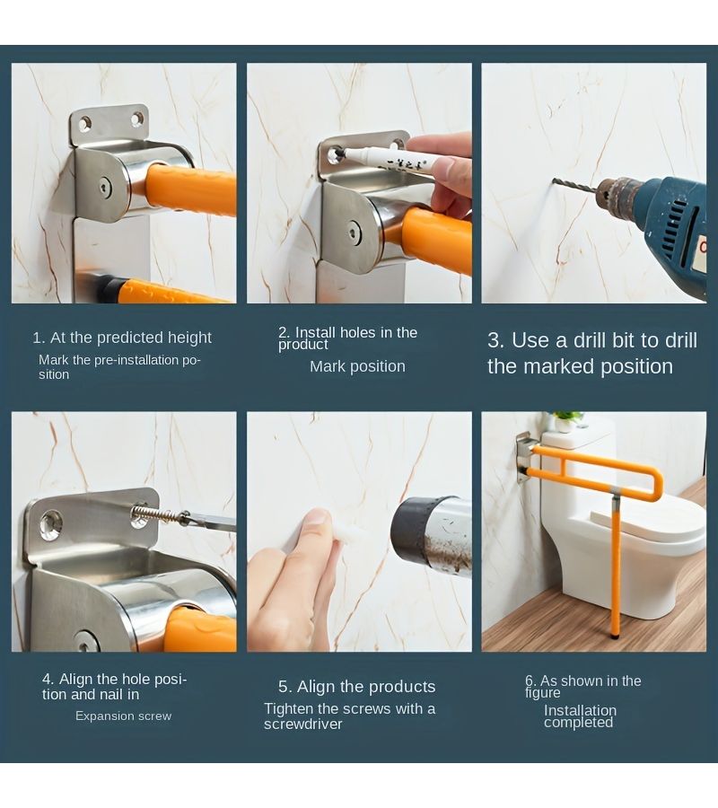 White Stainless Steel Handrail For Toilet Bathroom Safety Folding Support Bar With Luminous Effect - Image 2