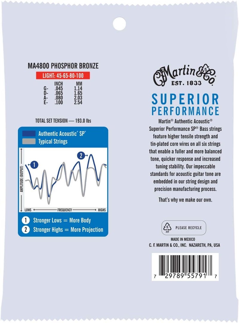 Martin C.F Guitar Authentic Acoustic MA4800 Light-Gauge Acoustic Bass Guitar Strings, 92/8 Phosphor Bronze - Image 2
