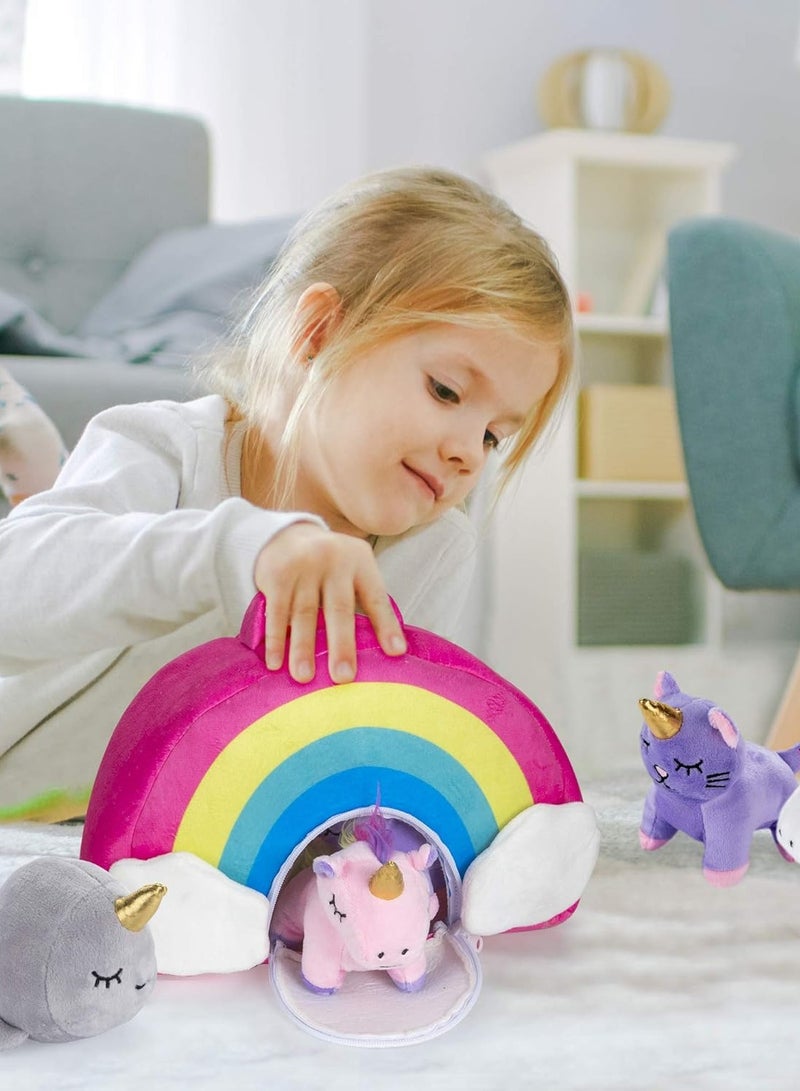Y&D Stuffed Toy Unicorn Animal Set Plush Baby Toys Plush Toys Bag 5 Pieces Inside Includes 2 Unicorns Kitty Puppy and Narwhal Ideal Toddler Birthday Gift fot Girls and Kids - Image 1