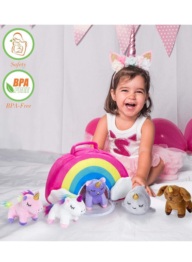 Y&D Stuffed Toy Unicorn Animal Set Plush Baby Toys Plush Toys Bag 5 Pieces Inside Includes 2 Unicorns Kitty Puppy and Narwhal Ideal Toddler Birthday Gift fot Girls and Kids - Image 2