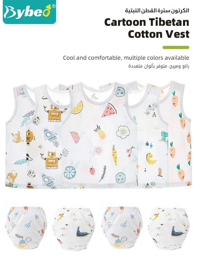 Bybeo 4 PCS Baby Clothes Set, Round Neck Sleeveless Printed T-Shirt + Elastic Waist Potty Training Underwear for Boys and Girls - Image 2