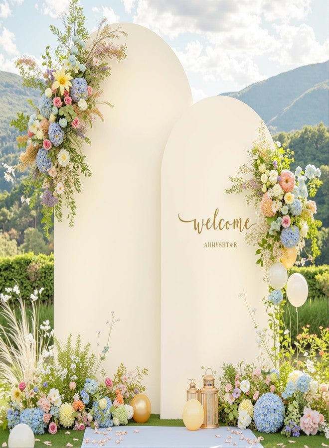 HB HBB MAGIC Beige Arch Backdrop Cover Set of 2 Beige Arch Cover 7.2 and 6ft Wedding Arch Cover Stretchy Backdrop Bridal Baby Shower Birthday Party Arches Stand Covers Spandex - Image 1