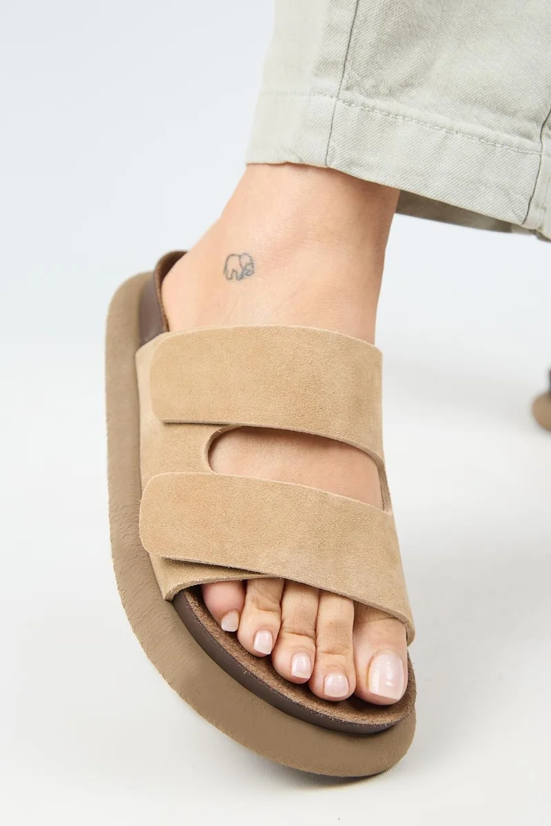 Manijero Manijero Lillo Women's Genuine Leather Double Velcro Sand Slippers