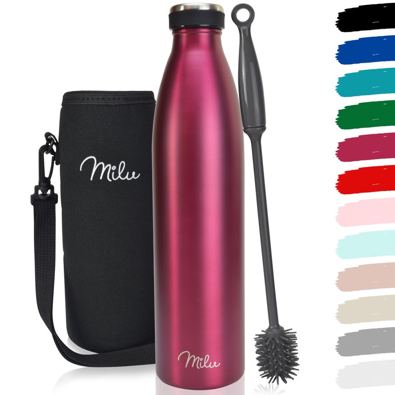 Milu Stainless Steel Drinking Bottle 750 ml  Insulated Thermo Flask for Water  Leak Proof Insulated and Double Walled Carbonated Berry 750ml