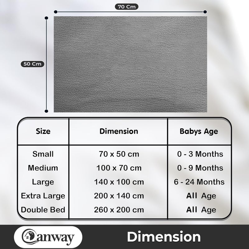 CANWAY 1 Piece Absorbent Waterproof Mattress Protector Sheet for Babies - Quick Dry, Washable (70x50 cm, Small, Grey) - Image 2