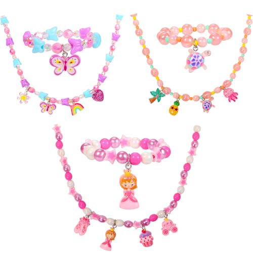 PinkSheep Toddler Jewelry Kids Necklace Choker and Bracelet 3 Pack 9pcs, Little Girls Jewelry In Box, Flower Girl Gift Kids Girls Accessories (Princess) - Image 1