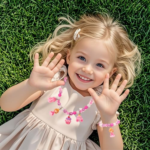 PinkSheep Toddler Jewelry Kids Necklace Choker and Bracelet 3 Pack 9pcs, Little Girls Jewelry In Box, Flower Girl Gift Kids Girls Accessories (Princess) - Image 2