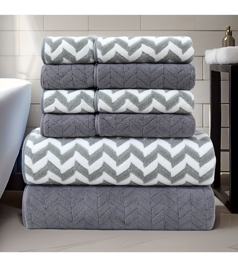 10pcs Super Soft Absorbent Striped Towel Set Dark Color Includes 4 Bath Towels 4 Hand Towels 2 Washcloths Quick Drying Perfect For Hotels Sports Travel Fitness Yoga Bathroom Essentials - Image 1