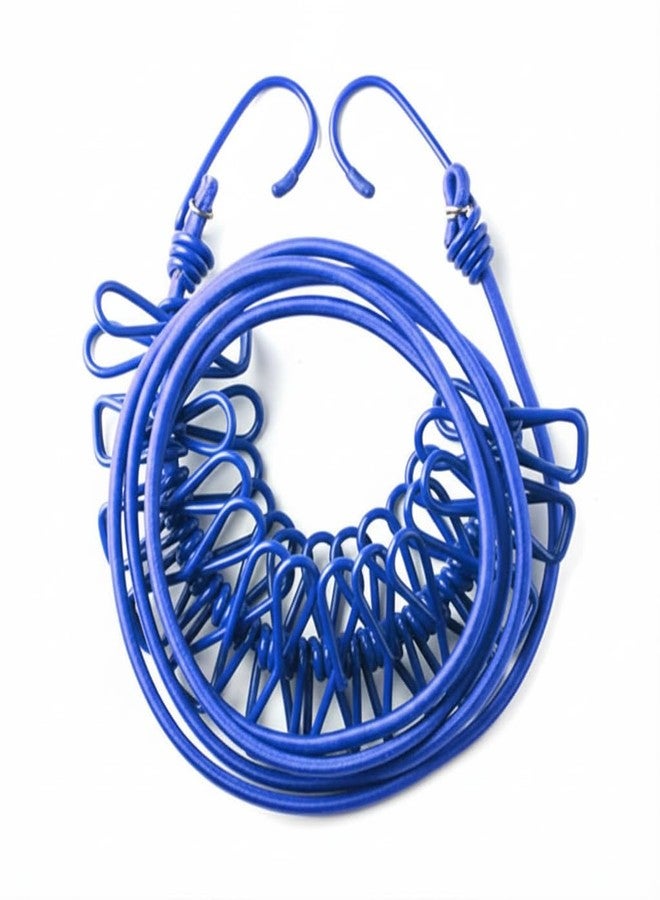 PulGos (Pack of 1)Retractable Cloth Drying Rope with 12 Metal Clips| Strong Elastic Clothes Hanging Rope Travel, Home & Outdoor | Kapde Sukhane Ki Rassi/ Wire | Multicolor | Adjustable & Easy to Carry - Image 1