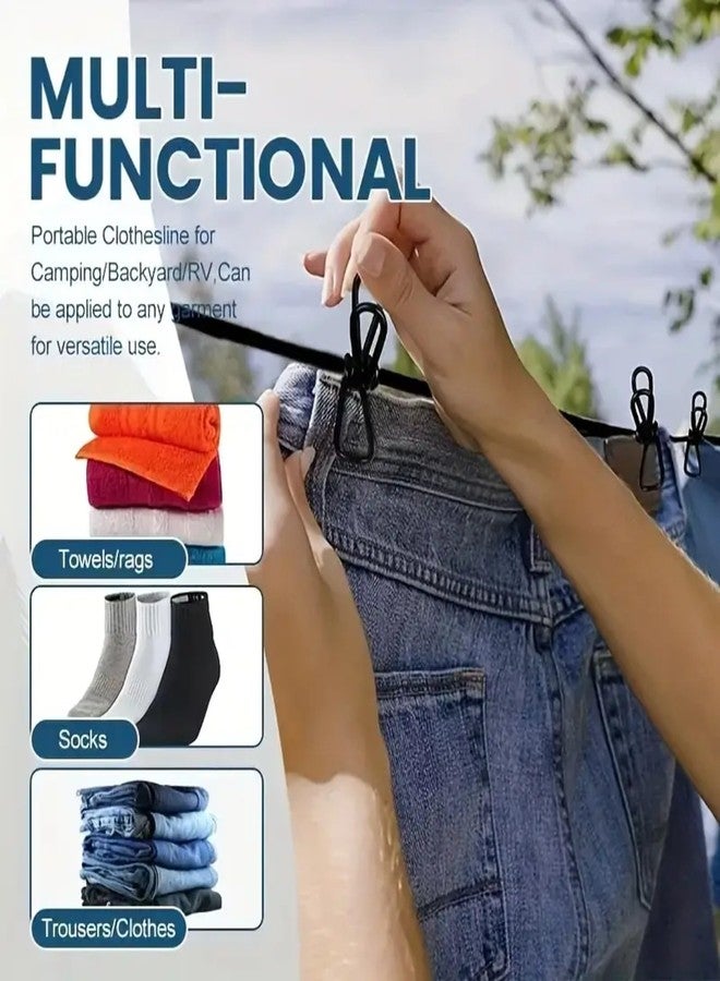 PulGos (Pack of 1)Retractable Cloth Drying Rope with 12 Metal Clips| Strong Elastic Clothes Hanging Rope Travel, Home & Outdoor | Kapde Sukhane Ki Rassi/ Wire | Multicolor | Adjustable & Easy to Carry - Image 2