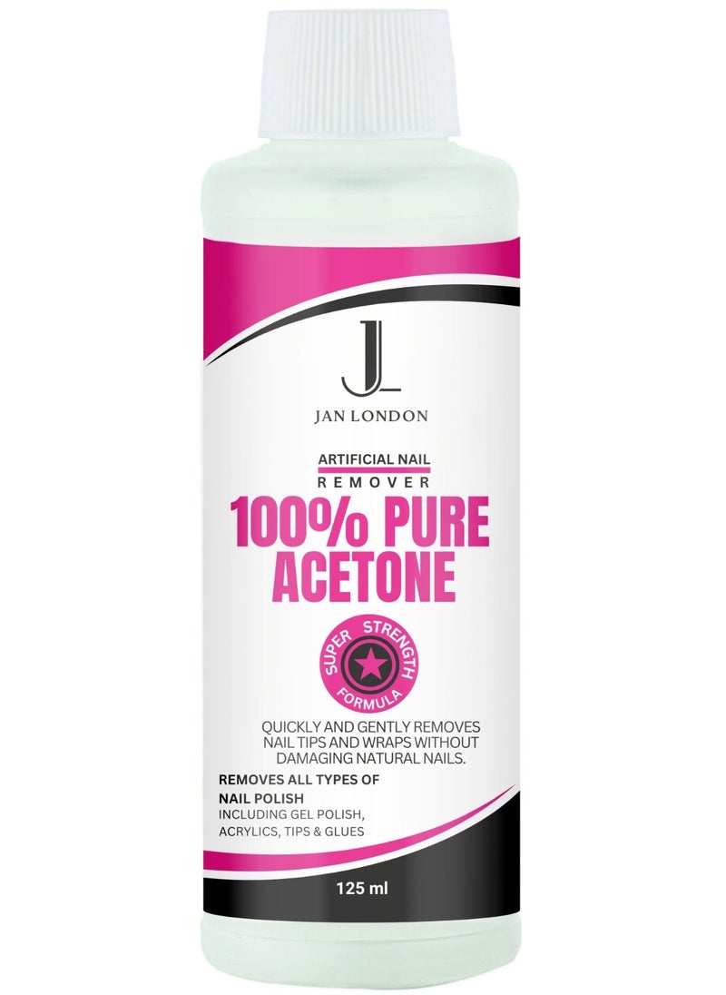 JAN LONDON 100% Pure Acetone Nail Polish Remover for UV/LED Gel, Acrylic Nails, and Nail Varnish Soak Off – Professional Strength, Fast-Acting Formula, 125ml 