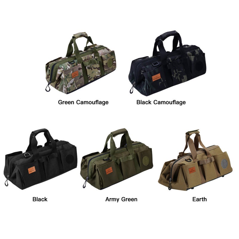 sundick Outdoor Tool Bag: Army Green Oxford Cloth With PVC Bottom, Water-resistant Durable - Wide Opening Tool Organizer Bag For Camping Outdoor Use - Image 2