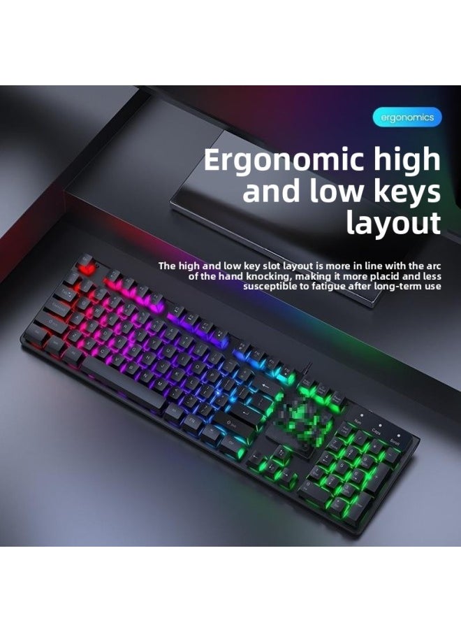 Generic - E-sports Game Wired Keyboard Keyboard Mouse Suit Mechanical Feel Desktop Laptop Office Mute Ear Wholesale-Color:Black Matte [sound/26-key No Conflict] Keyboard And Mouse Set *comes With Mouse Pad*two-year Warranty, Replace With One If Damaged - Image 1