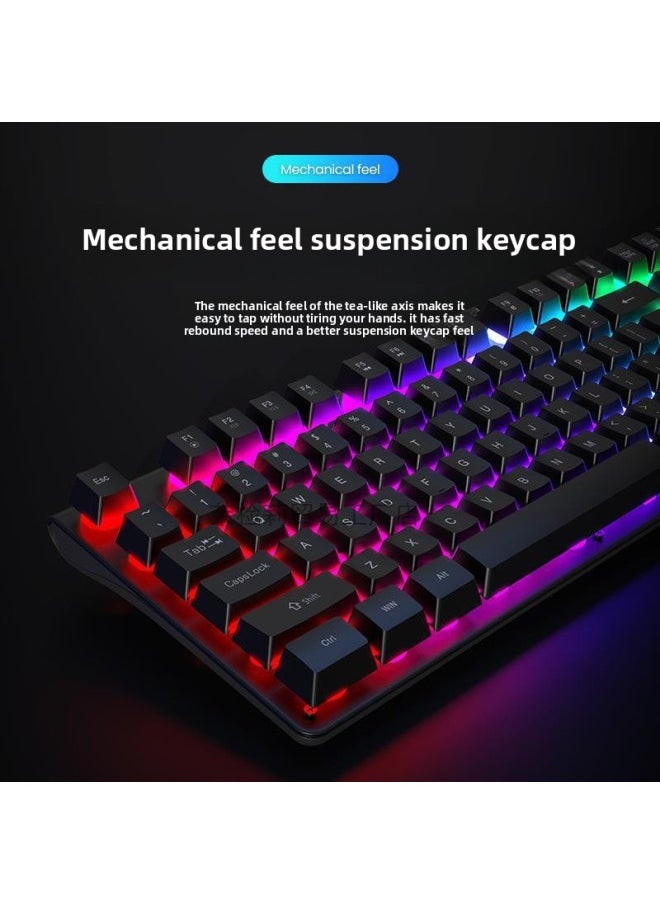 Generic - E-sports Game Wired Keyboard Keyboard Mouse Suit Mechanical Feel Desktop Laptop Office Mute Ear Wholesale-Color:Black Matte [sound/26-key No Conflict] Keyboard And Mouse Set *comes With Mouse Pad*two-year Warranty, Replace With One If Damaged - Image 1