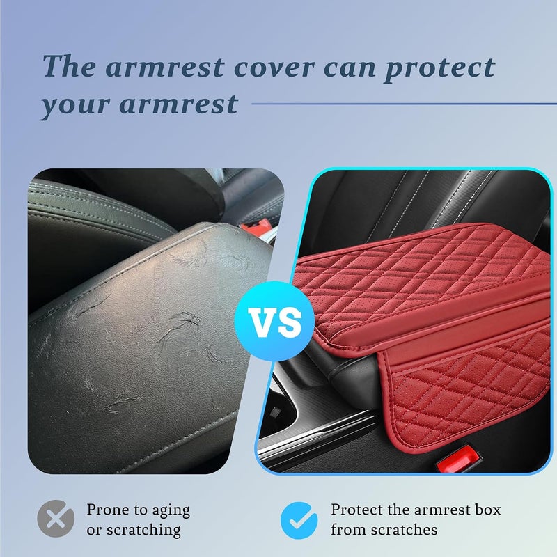 Couslcd Car Center Console Cover, Leather Vehicle Arm Rest Cushion with 2 Storage Bags, Automotive Armrest Interior Seat Box Pad Accessories, Universal for SUV, Sedan, Truck (Red) - Image 3