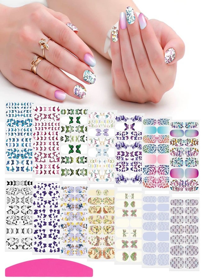 SILPECWEE 14 Sheets Butterfly Nail Wraps for Women Rainbow Polish Strips Self Adhesive Stickers Stick on Gel Strips Fingernail Manicure With Nail File - Image 1