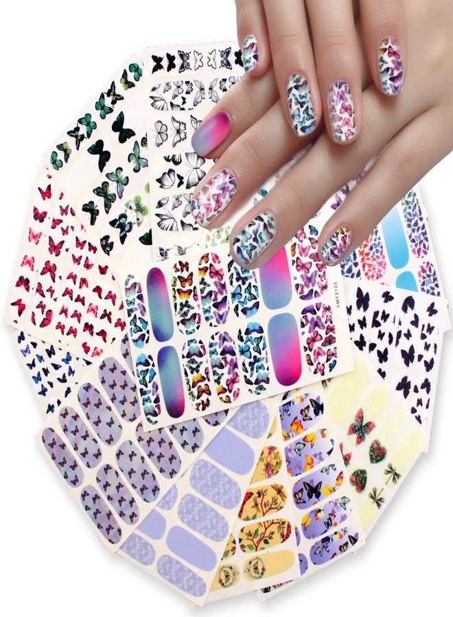 SILPECWEE 14 Sheets Butterfly Nail Wraps for Women Rainbow Polish Strips Self Adhesive Stickers Stick on Gel Strips Fingernail Manicure With Nail File - Image 2