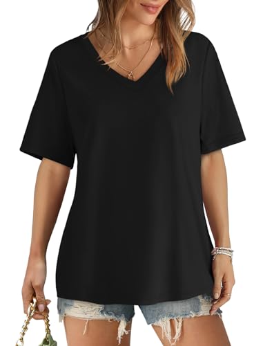 Aokosor T Shirts for Women Loose Fit Summer Tops Trendy Short Sleeve Shirts Plus Size Womens Clothing Black 3XL - Image 2