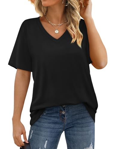 Aokosor T Shirts for Women Loose Fit Summer Tops Trendy Short Sleeve Shirts Plus Size Womens Clothing Black 3XL - Image 3