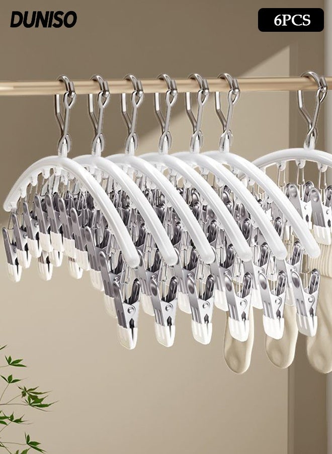 DUNISO 6Pcs Stainless Steel Sock Dryer Multi-functional Rustproof Windproof Arc Sock Hanger with 10 Strong Clips Space-Saving Laundry Drying Rack for Shoe Insoles, Socks, Underwear, Baby Clothes - Image 1