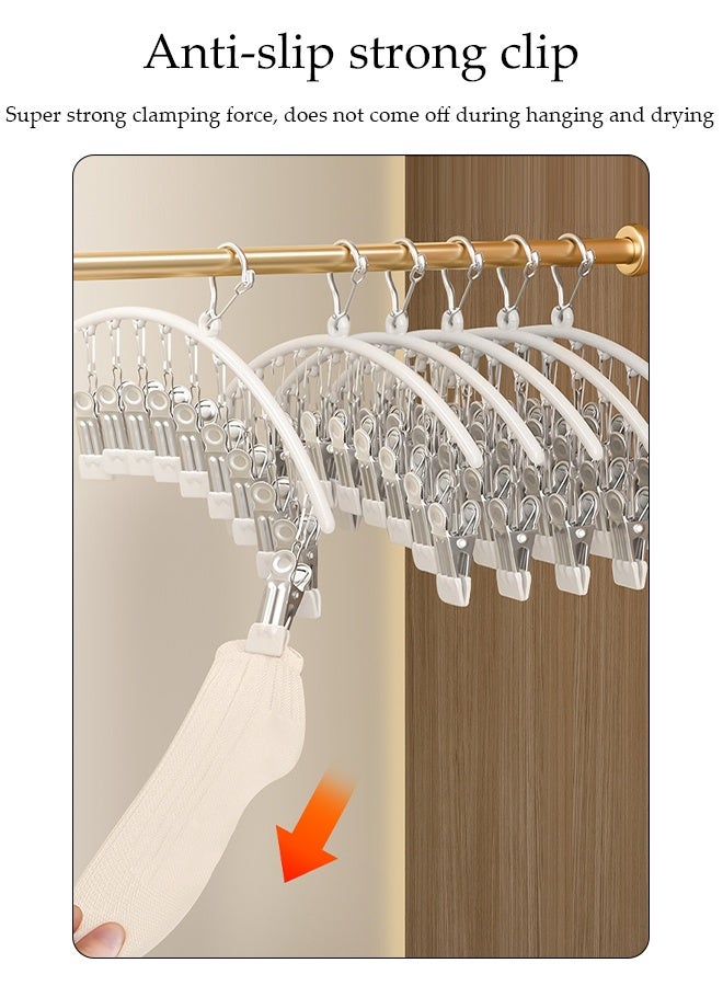 DUNISO 6Pcs Stainless Steel Sock Dryer Multi-functional Rustproof Windproof Arc Sock Hanger with 10 Strong Clips Space-Saving Laundry Drying Rack for Shoe Insoles, Socks, Underwear, Baby Clothes - Image 3