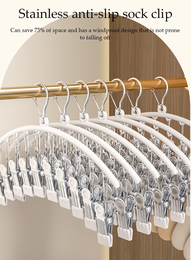 DUNISO 6Pcs Stainless Steel Sock Dryer Multi-functional Rustproof Windproof Arc Sock Hanger with 10 Strong Clips Space-Saving Laundry Drying Rack for Shoe Insoles, Socks, Underwear, Baby Clothes - Image 2