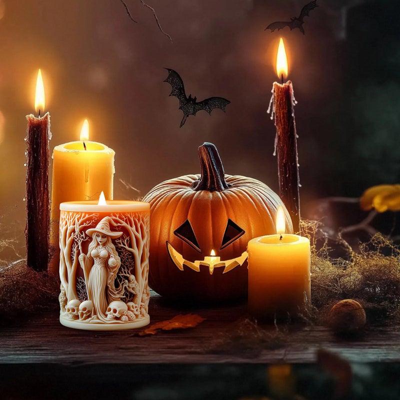 PEVOGON Halloween Candle Mold for Candle Making, 3DSilicone Mold for Resin Casting DIY Plaster Polymer Clay Home Decoration (Witch) - Image 5