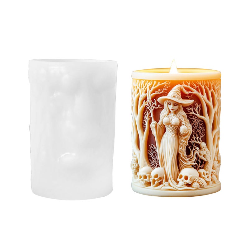 PEVOGON Halloween Candle Mold for Candle Making, 3DSilicone Mold for Resin Casting DIY Plaster Polymer Clay Home Decoration (Witch) - Image 1