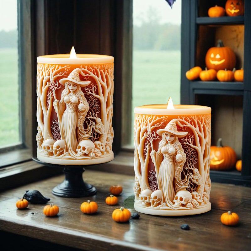 PEVOGON Halloween Candle Mold for Candle Making, 3DSilicone Mold for Resin Casting DIY Plaster Polymer Clay Home Decoration (Witch) - Image 3