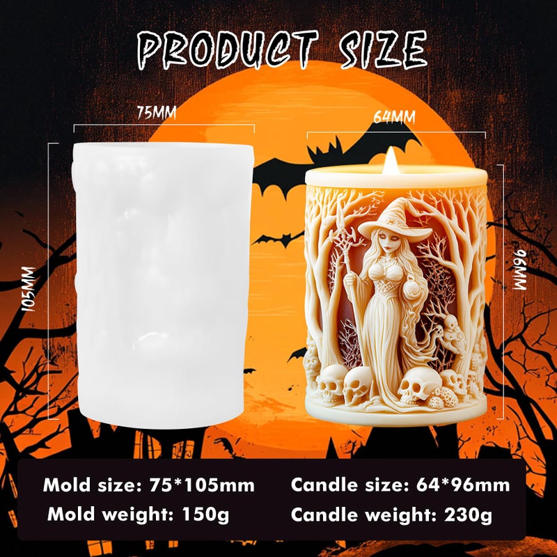 PEVOGON Halloween Candle Mold for Candle Making, 3DSilicone Mold for Resin Casting DIY Plaster Polymer Clay Home Decoration (Witch) - Image 2