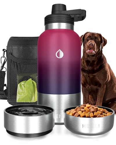 HEMLI 32 oz. Dog Water Bottle, Insulated Dog Travel Water Bottle, Stainless Steel Pet Water Bottle Dispenser Portable Food and Water Bowl for Dogs with Carrying Case for Walking Dog Canteen Travel Kit - Image 1