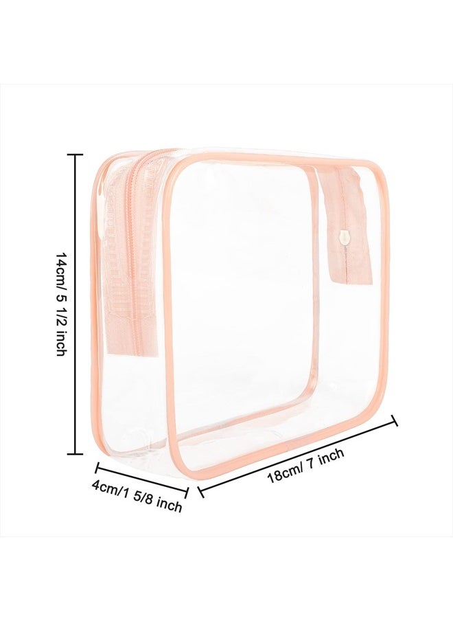 APREUTY - Clear Makeup Bags, TSA Approved 3Pcs Cosmetic Makeup Bags Set Clear PVC with Zipper Handle Portable Travel Luggage Pouch Airport Airline Vacation Organization（Pink - Image 1