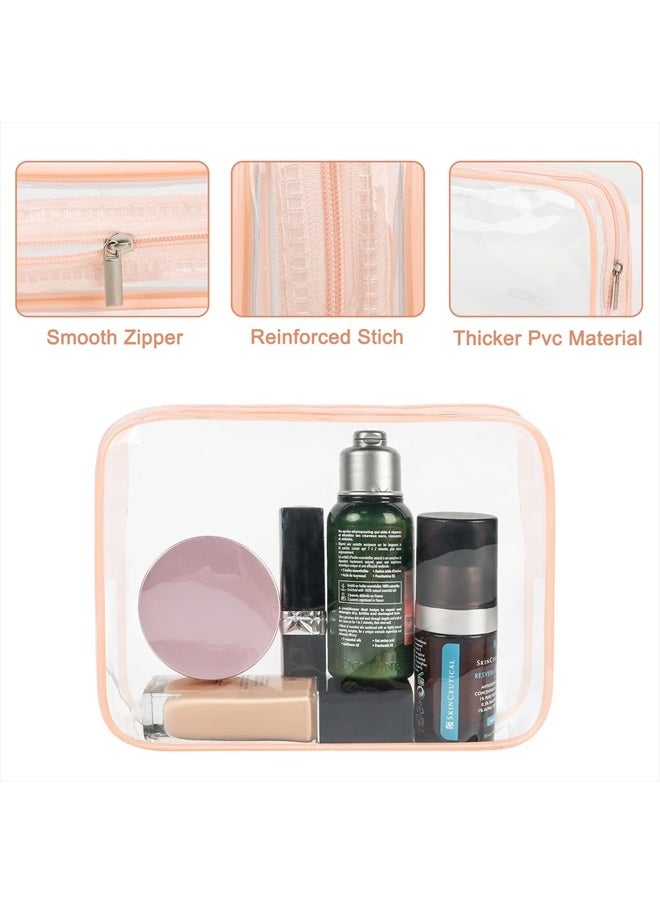 APREUTY - Clear Makeup Bags, TSA Approved 3Pcs Cosmetic Makeup Bags Set Clear PVC with Zipper Handle Portable Travel Luggage Pouch Airport Airline Vacation Organization（Pink - Image 1