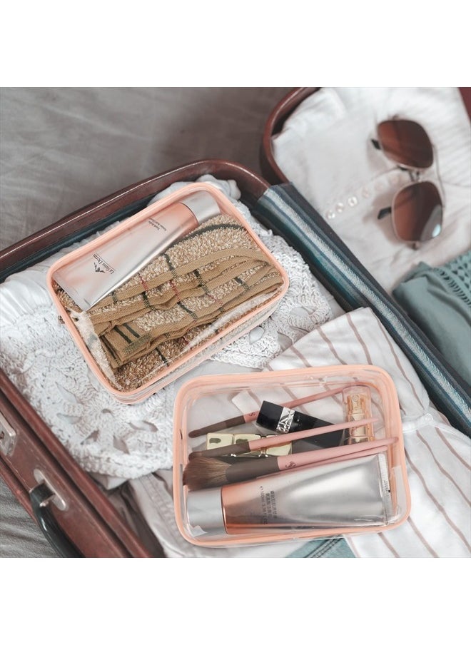 APREUTY - Clear Makeup Bags, TSA Approved 3Pcs Cosmetic Makeup Bags Set Clear PVC with Zipper Handle Portable Travel Luggage Pouch Airport Airline Vacation Organization（Pink - Image 1