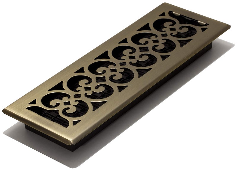 Decor Grates SPH414-A Scroll Design Floor Register, 4x14, Antique Brass Finish - Image 1